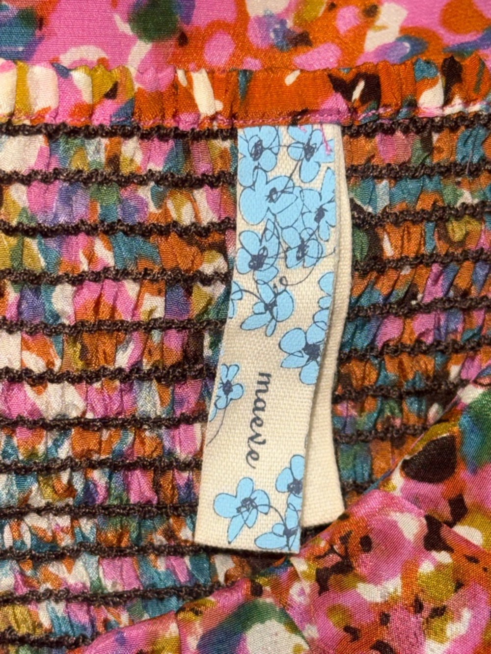Maeve Pink and Green Colorful-Print Smocked Midi Dress - Picture 6 of 7